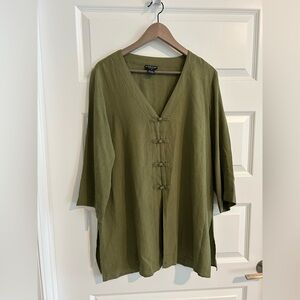Citron Silk Tunic Blouse Khaki Green Size XL